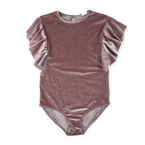 Zara Kids Pink Velvet Sparkle Bodysuit Size 11/12